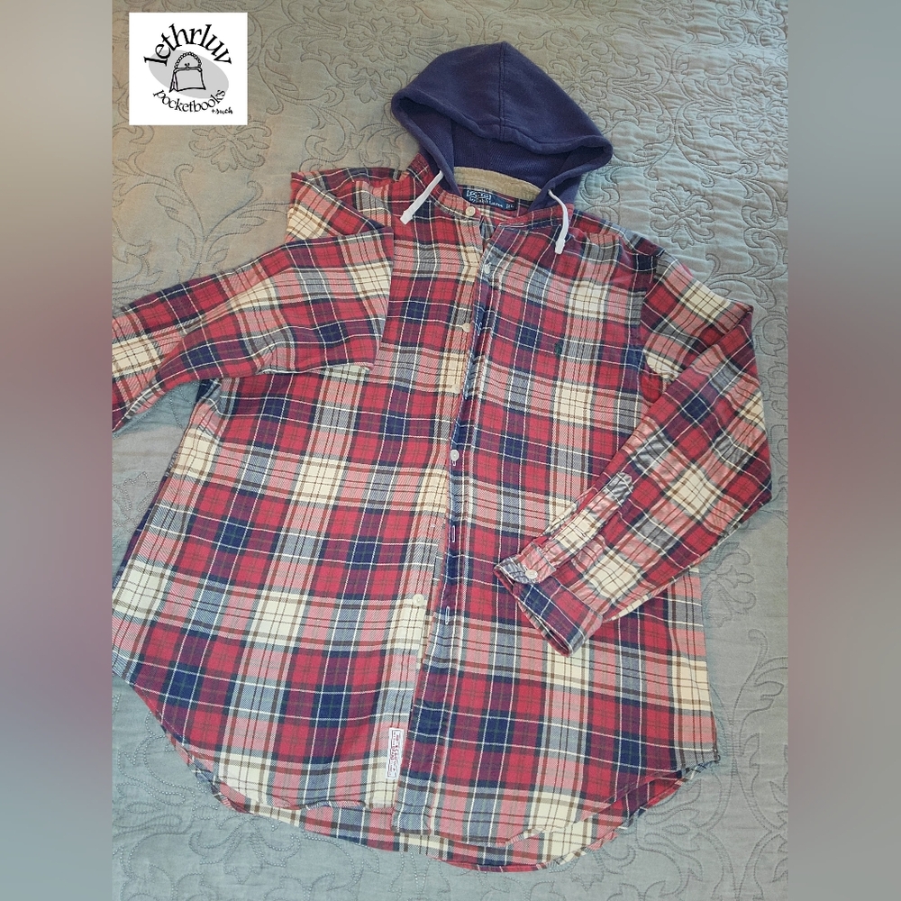Vintage Polo Ralph Lauren Flannel Hoodie Mens L
